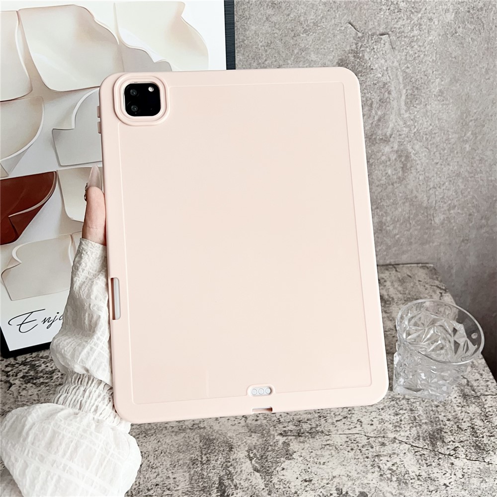Tablet Case For iPad Pro 11 (2022) / (2021) / (2020) , Solid Color TPU Cover with Pencil Holder - Pink