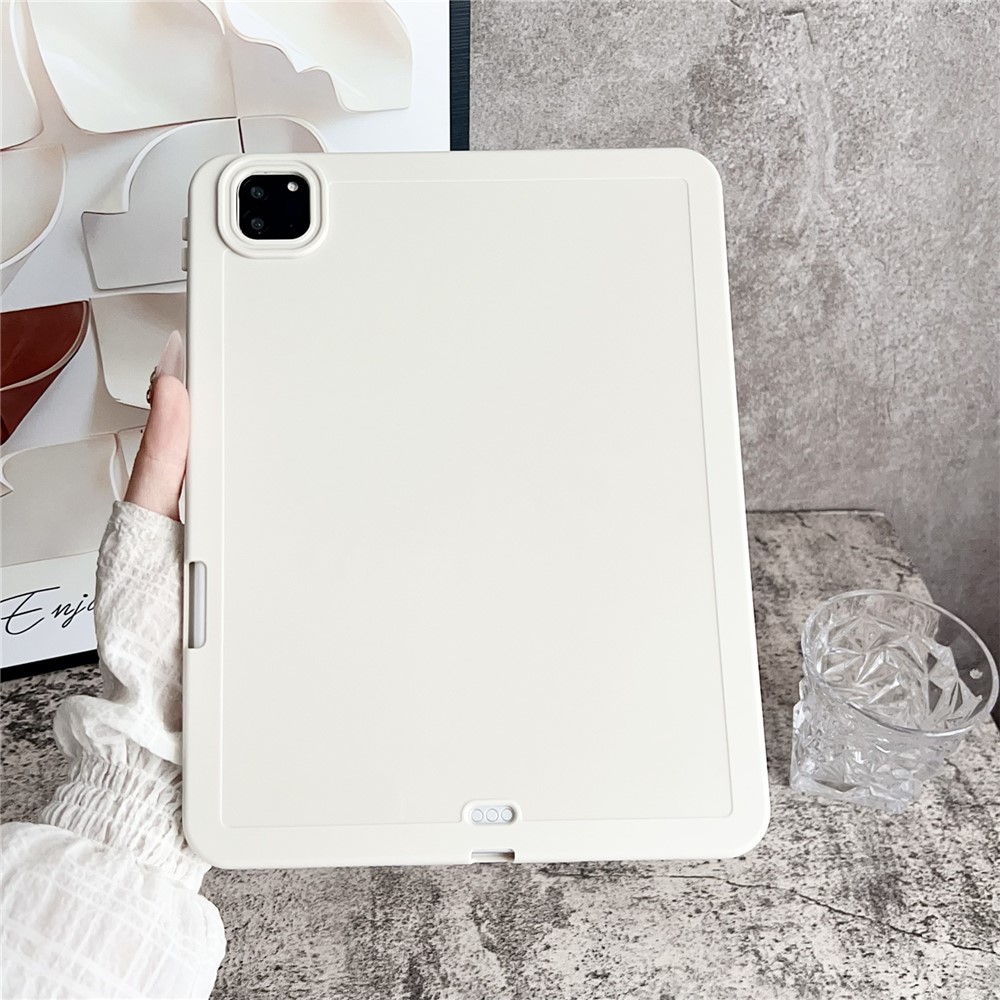 Tablet Case For iPad Pro 11 (2022) / (2021) / (2020) , Solid Color TPU Cover with Pencil Holder - White