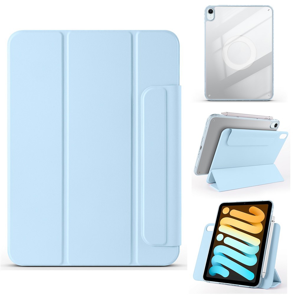 For iPad mini (2024)  /  (2021) Case Folding Stand Magnetic Leather Tablet Cover - Baby Blue