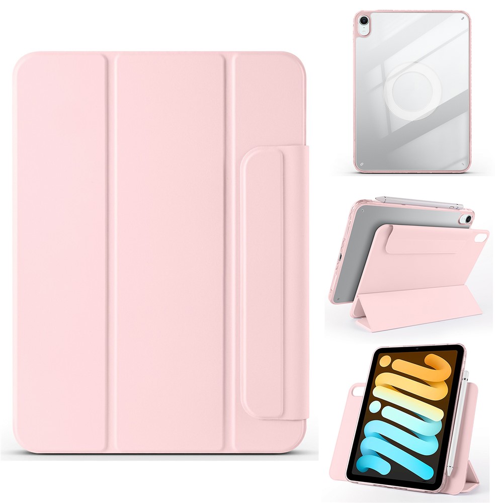 For iPad mini (2024)  /  (2021) Case Folding Stand Magnetic Leather Tablet Cover - Pink