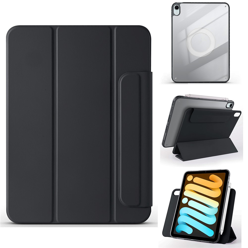 For iPad mini (2024)  /  (2021) Case Folding Stand Magnetic Leather Tablet Cover - Black