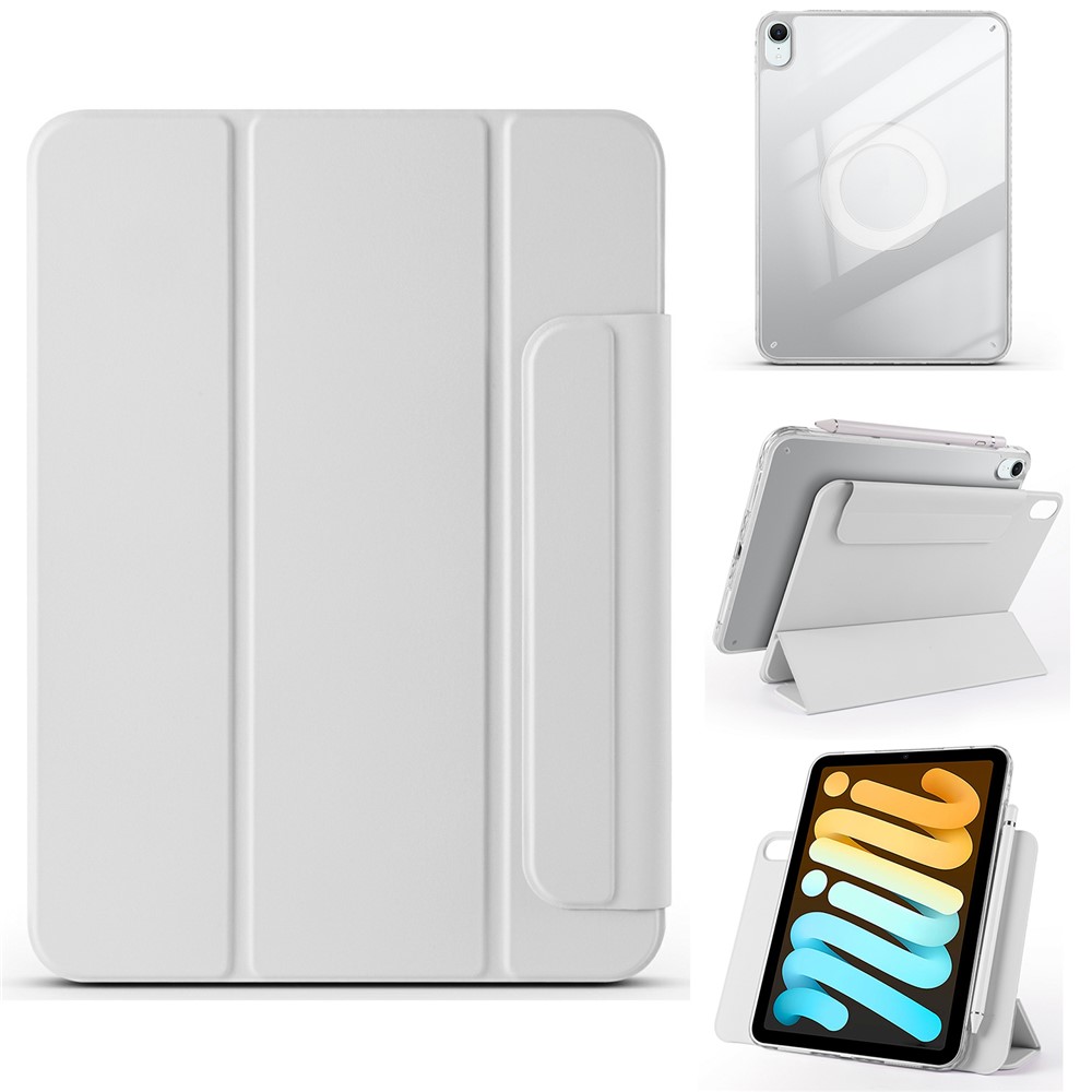 For iPad mini (2024)  /  (2021) Case Folding Stand Magnetic Leather Tablet Cover - Grey