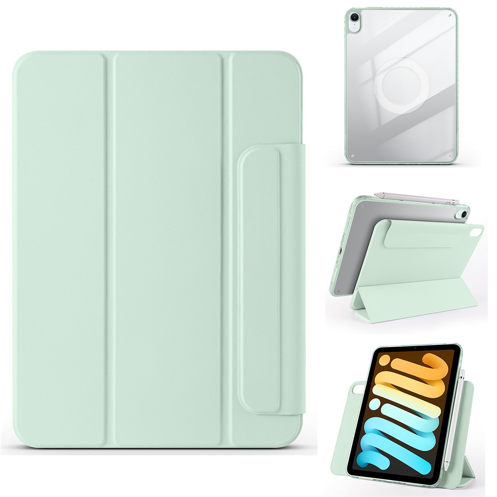 For iPad mini (2024)  /  (2021) Case Folding Stand Magnetic Leather Tablet Cover - Light Green