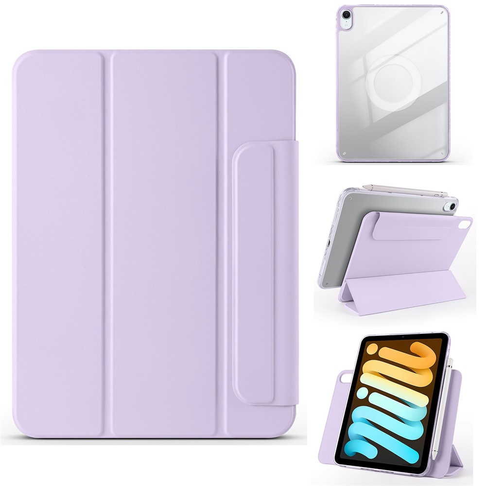 For iPad mini (2024) / (2021) Case Folding Stand Magnetic Leather Tablet Cover - Purple