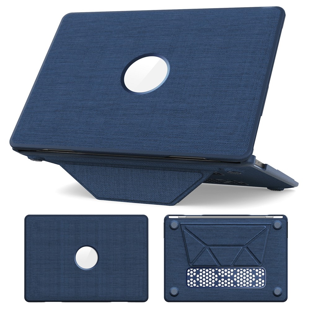 For MacBook Air 13 inch (2020) / (2018) (A2337 M1 A2179 A1932) Laptop Case with Logo View / Kickstand PC TPU Cloth Shockproof Cover - Navy Blue