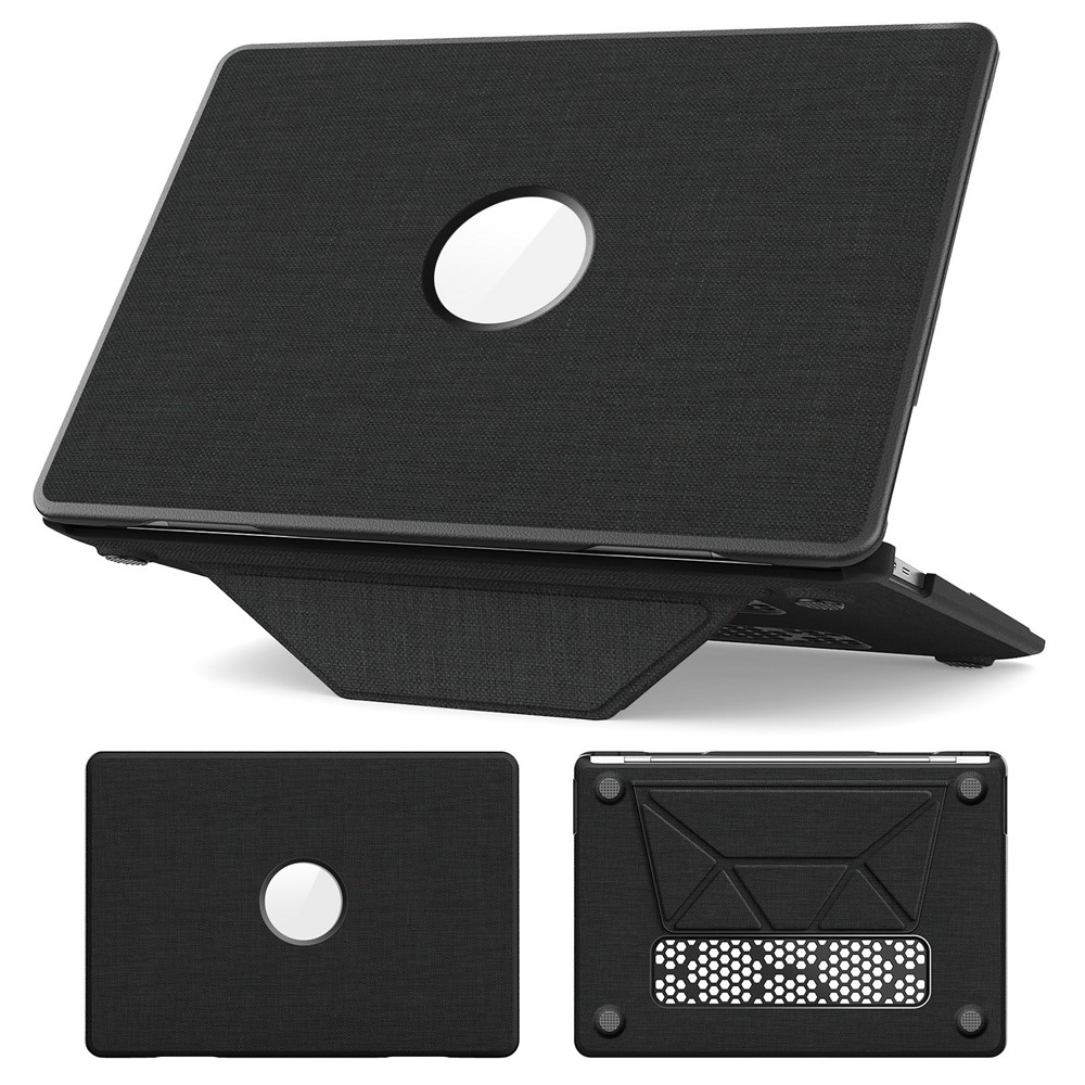 For MacBook Air 13 inch (2020) / (2018) (A2337 M1 A2179 A1932) Laptop Case with Logo View / Kickstand PC TPU Cloth Shockproof Cover - Black