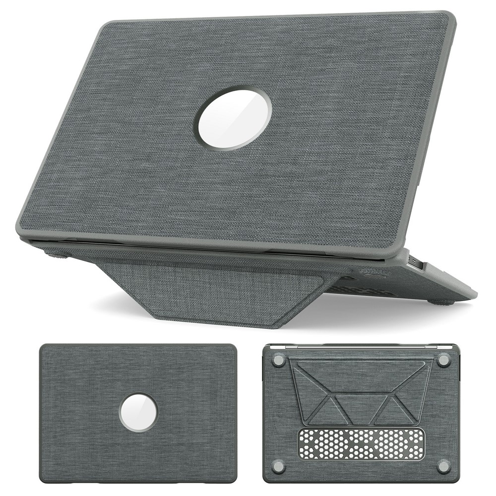 For MacBook Air 13 inch (2020) / (2018) (A2337 M1 A2179 A1932) Laptop Case with Logo View / Kickstand PC TPU Cloth Shockproof Cover - Grey