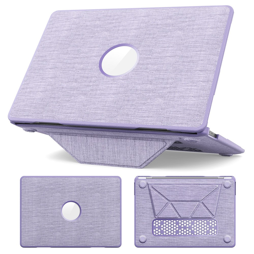 For MacBook Air 13 inch (2020) / (2018) (A2337 M1 A2179 A1932) Laptop Case with Logo View / Kickstand PC TPU Cloth Shockproof Cover - Purple