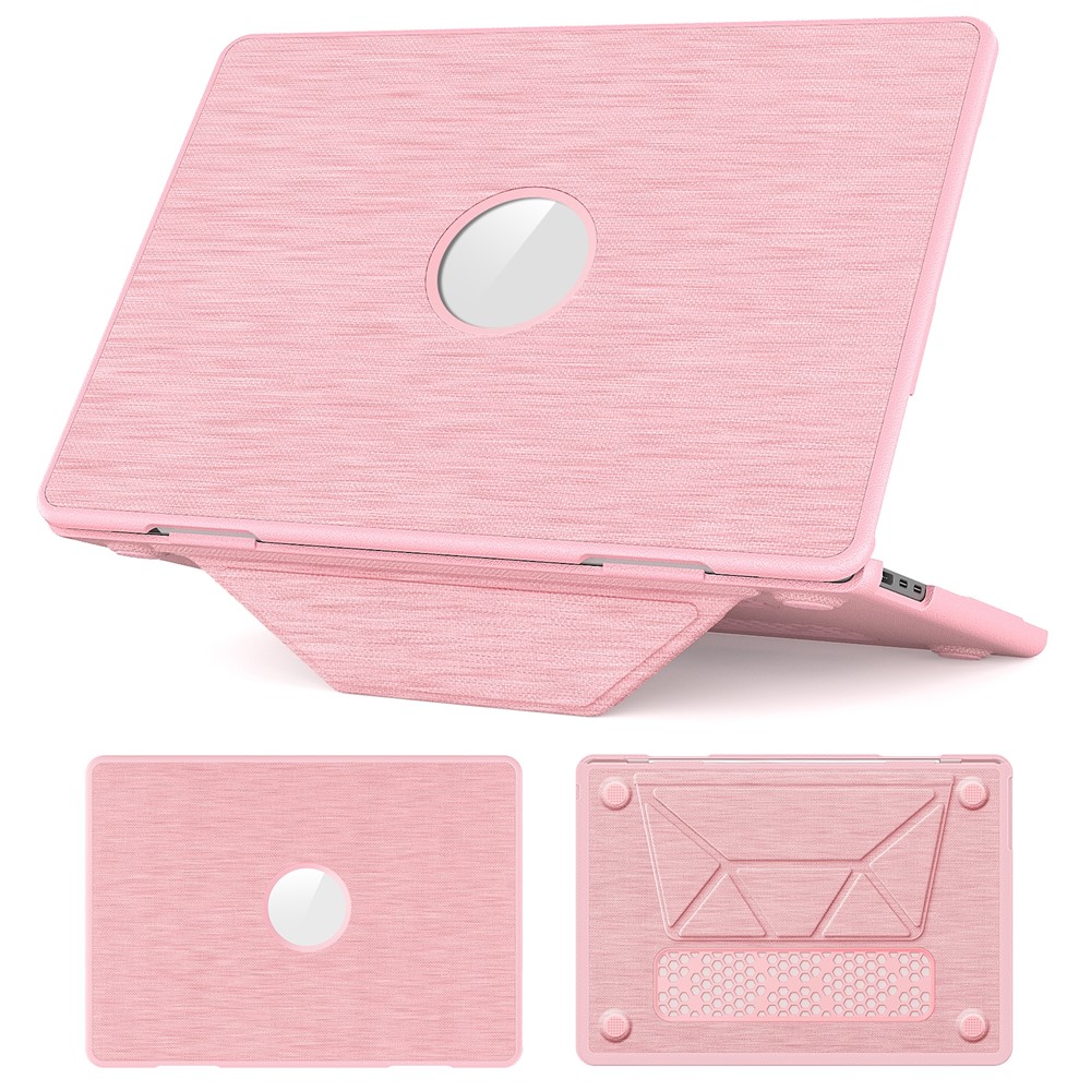 For MacBook Air 13 inch (2020) / (2018) (A2337 M1 A2179 A1932) Laptop Case with Logo View / Kickstand PC TPU Cloth Shockproof Cover - Pink