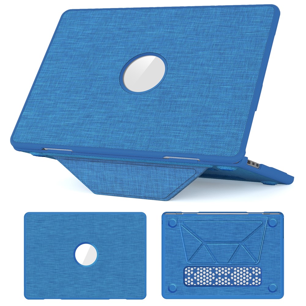 For MacBook Air 13 inch (2020) / (2018) (A2337 M1 A2179 A1932) Laptop Case with Logo View / Kickstand PC TPU Cloth Shockproof Cover - Sky Blue