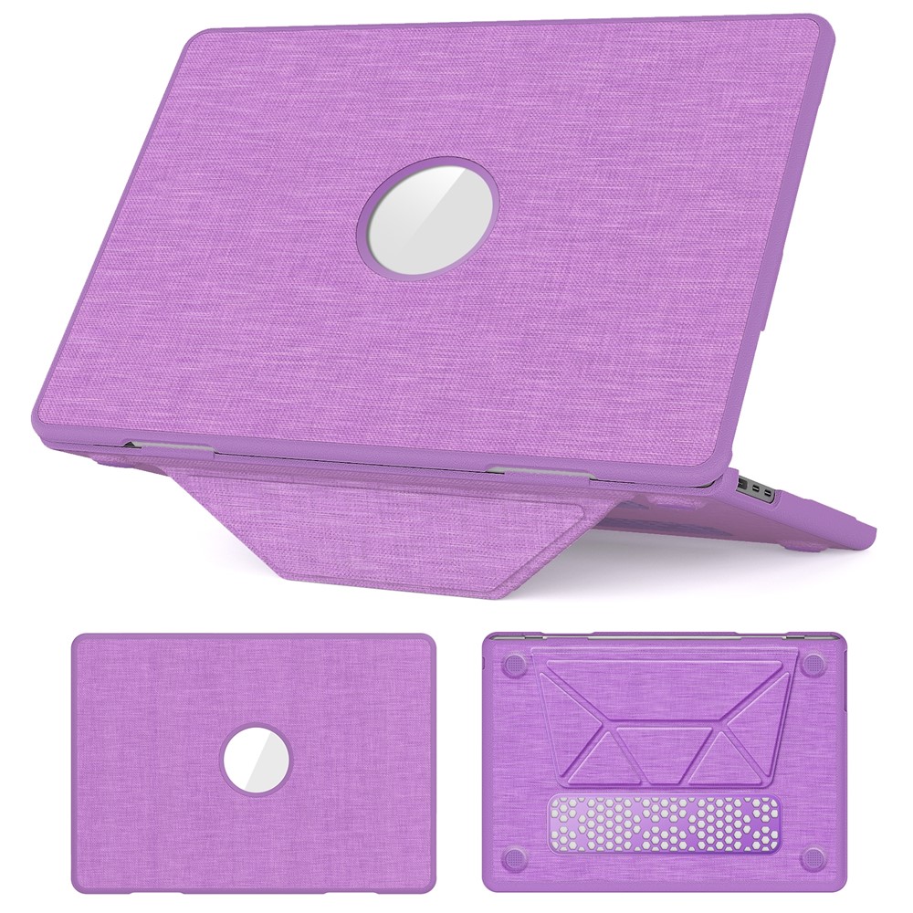 For MacBook Air 13 inch (2020) / (2018) (A2337 M1 A2179 A1932) Laptop Case with Logo View / Kickstand PC TPU Cloth Shockproof Cover - Lilac Purple