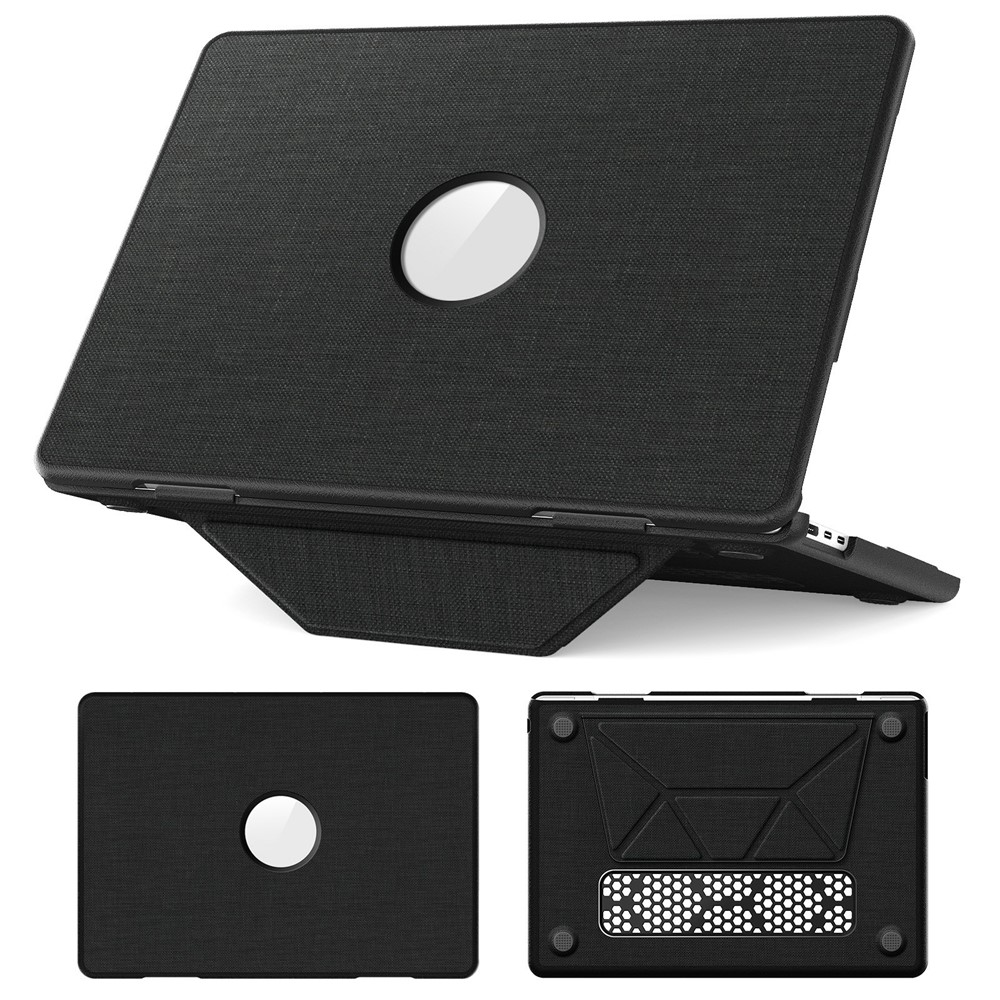 Laptop Case for MacBook Air 13 inch (2026) A3449 / (2025) A3240 / (2024) A3113 / (2022) A2681 PC TPU Cloth Shockproof Cover with Logo View / Kickstand - Black