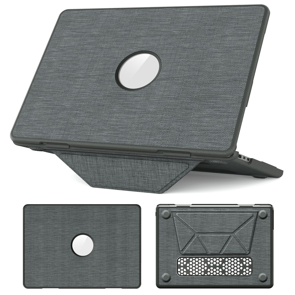Laptop Case for MacBook Air 13 inch (2026) A3449 / (2025) A3240 / (2024) A3113 / (2022) A2681 PC TPU Cloth Shockproof Cover with Logo View / Kickstand - Grey