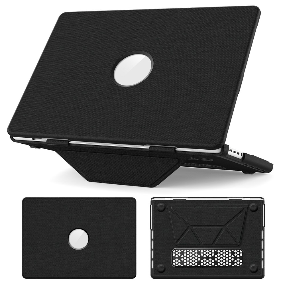 Laptop Case for MacBook Pro 14 inch (2026) A3427 A3426 / (2025) A3434 A3112 A3185 A3401 / (2024) A2918 A2992 / (2023) A2779 / (2022) / (2021) A2442 Kickstand Cover with Logo View - Black