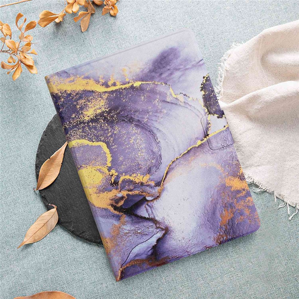 For Amazon Kindle Paperwhite 5 (2021) Card Holder Foldable Stand Tablet Case Marble Pattern Auto Wake / Sleep Leather Cover - Purple Marble-5