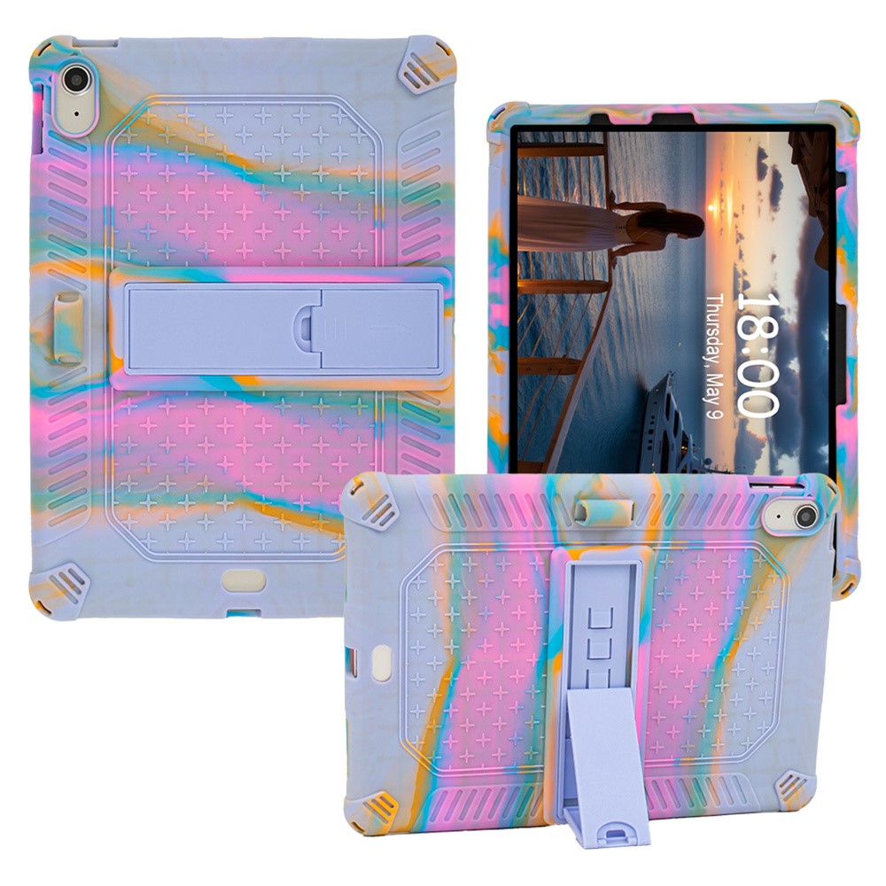 For iPad (2025) / 10.9 (2022) Case PC Kickstand Silicone Heat-Dissipating Protective Cover - Colorful Purple