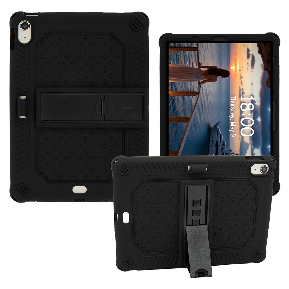 For iPad (2025) / 10.9 (2022) Case PC Kickstand Silicone Heat-Dissipating Protective Cover - Black