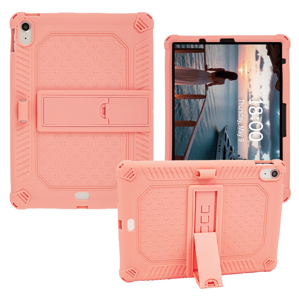 For iPad (2025) / 10.9 (2022) Case PC Kickstand Silicone Heat-Dissipating Protective Cover - Pink