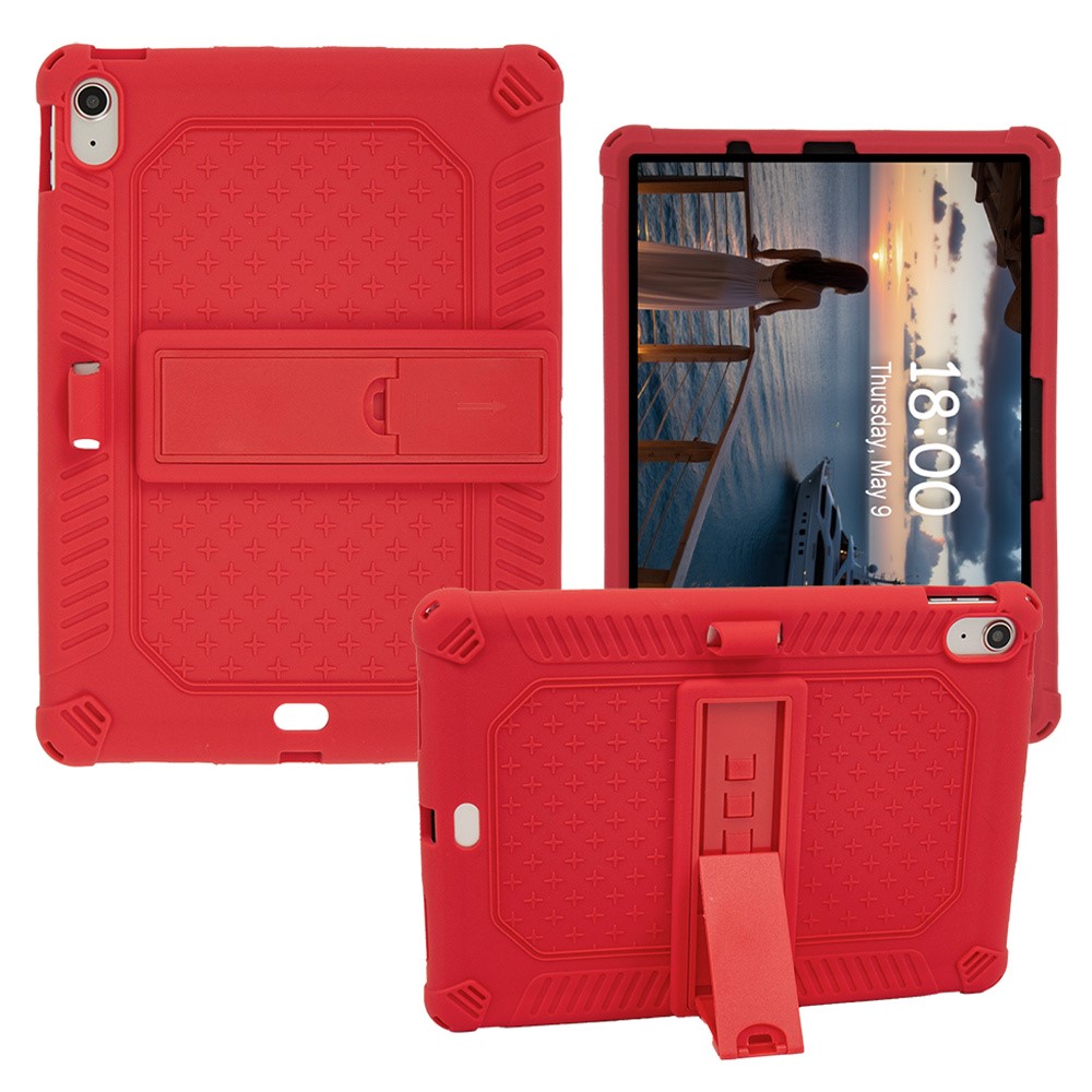 For iPad (2025) / 10.9 (2022) Case PC Kickstand Silicone Heat-Dissipating Protective Cover - Red