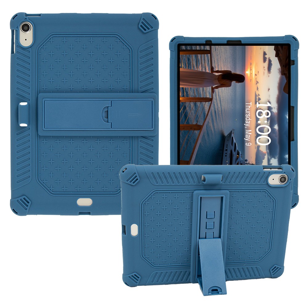 For iPad (2025) / 10.9 (2022) Case PC Kickstand Silicone Heat-Dissipating Protective Cover - Blue
