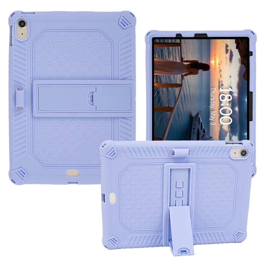 For iPad (2025) / 10.9 (2022) Case PC Kickstand Silicone Heat-Dissipating Protective Cover - Purple