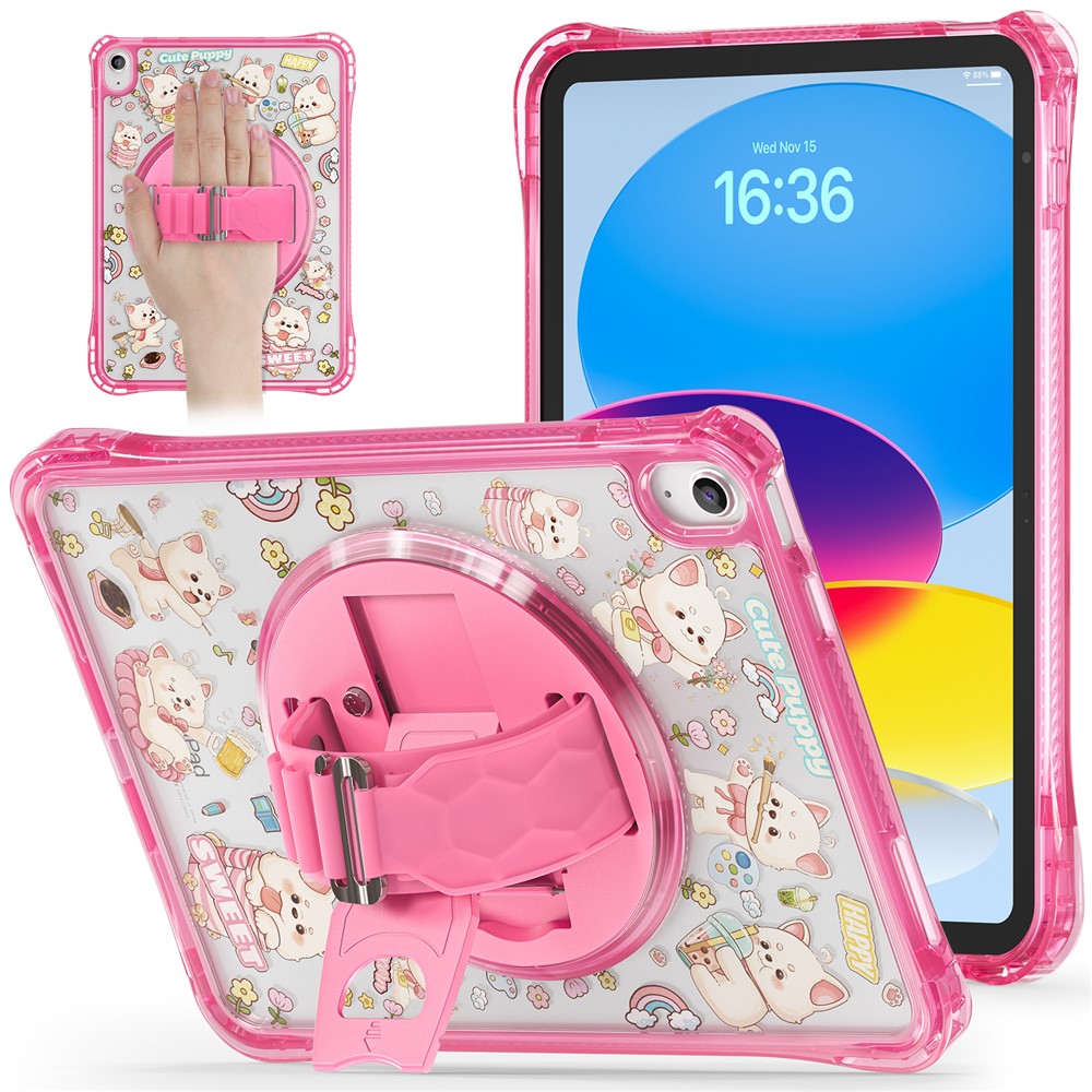 For iPad (2025)  /  10.9 (2022) Case Kickstand Hand Strap Imprint PC + TPU + Acrylic Tablet Cover - Pink