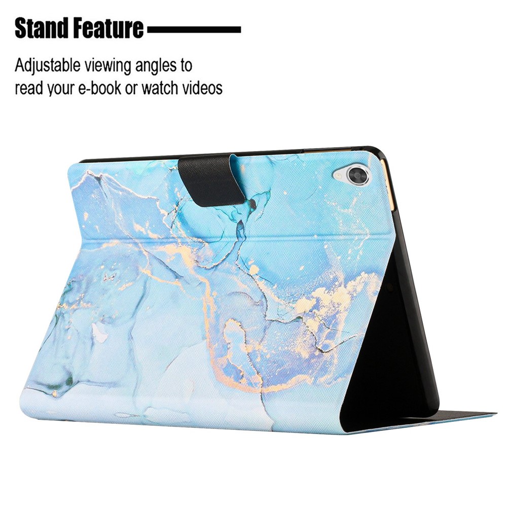 For Lenovo Tab M10 (Gen 3) Marble Pattern Full Protection Stand Tablet Case PU Leather Card Holder Shell with Auto Wake / Sleep - Blue Marble-3