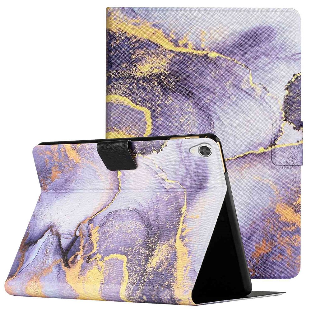 For Lenovo Tab M10 HD Gen 2 X306X Marble Pattern Protective Case PU Leather + TPU Stand Tablet Cover with Card Holder and Auto Wake / Sleep - Purple Marble-1
