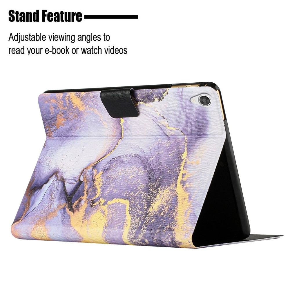 For Lenovo Tab M10 HD Gen 2 X306X Marble Pattern Protective Case PU Leather + TPU Stand Tablet Cover with Card Holder and Auto Wake / Sleep - Purple Marble-3