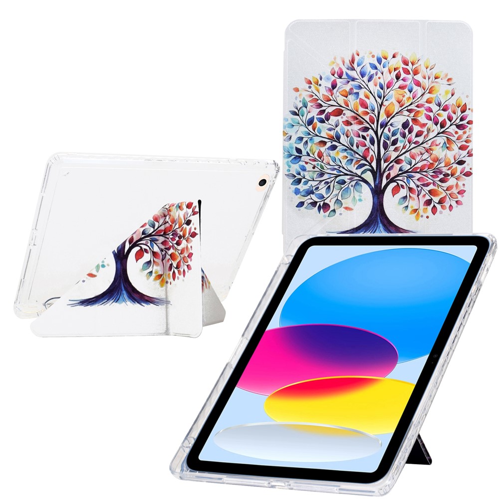 Tablet Case For iPad 9.7-inch (2018) / (2017) / Air 2 / Air (2013) , Y-Fold Stand Pattern Print Leather + Clear Acrylic Cover - Colorful Tree