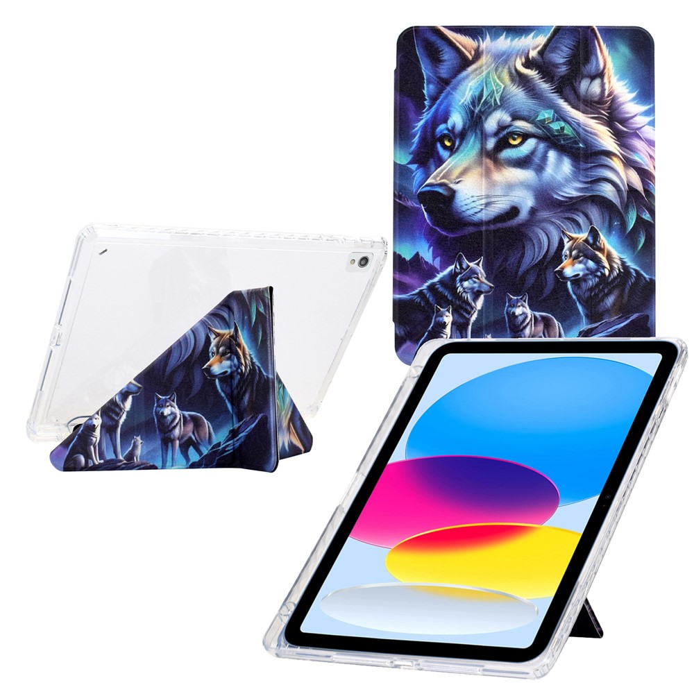 Tablet Case For iPad 10.2 (2020) / (2019) / Air 10.5 inch (2019) , Y-Fold Stand Pattern Print Leather + Clear Acrylic Cover - Phantom Wolf