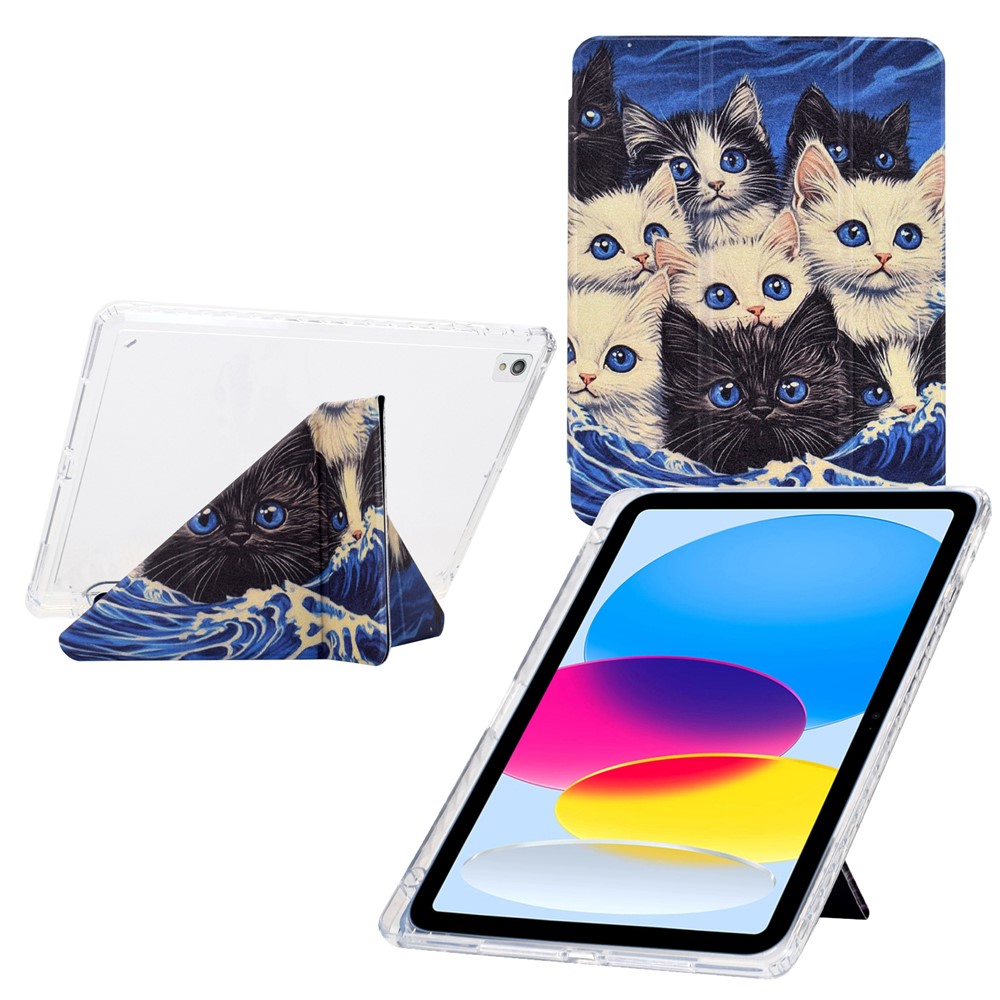 Tablet Case For iPad 10.2 (2020) / (2019) / Air 10.5 inch (2019) , Y-Fold Stand Pattern Print Leather + Clear Acrylic Cover - Cats