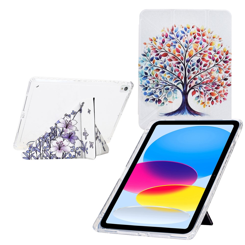 Tablet Case For iPad 10.2 (2020) / (2019) / Air 10.5 inch (2019) , Y-Fold Stand Pattern Print Leather + Clear Acrylic Cover - Colorful Tree