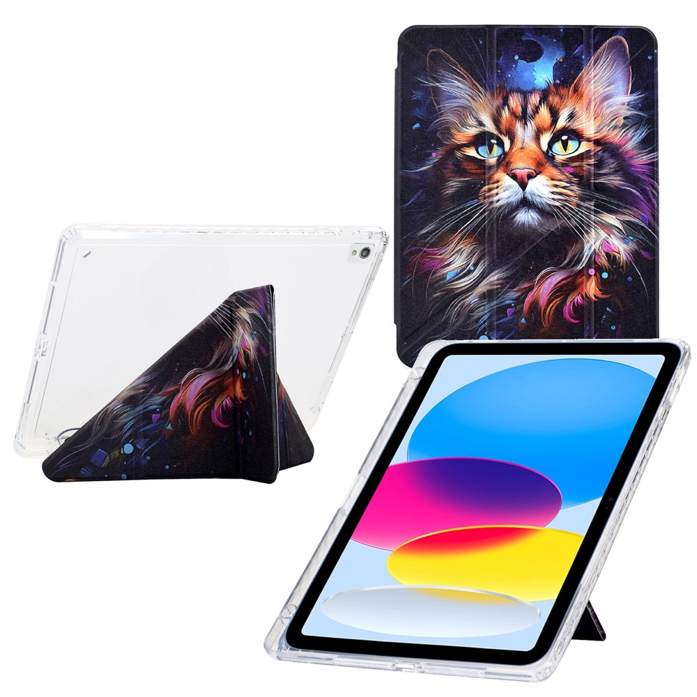 Tablet Case For iPad 10.2 (2020) / (2019) / Air 10.5 inch (2019) , Y-Fold Stand Pattern Print Leather + Clear Acrylic Cover - Sea Cat