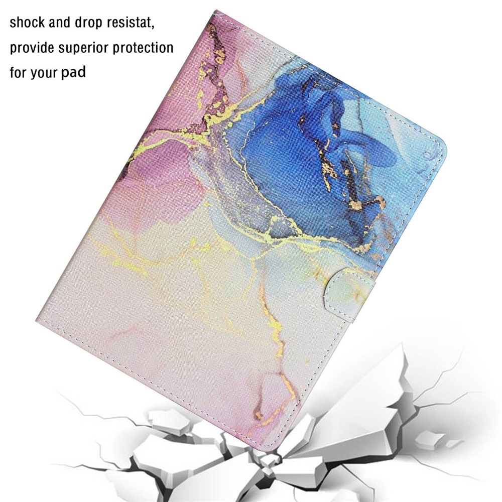 7-inch Tablet Stitching Leather Case Marble Pattern Foldable Stand Card Holder Shockproof Protective Cover - Pink Blue Marble-4