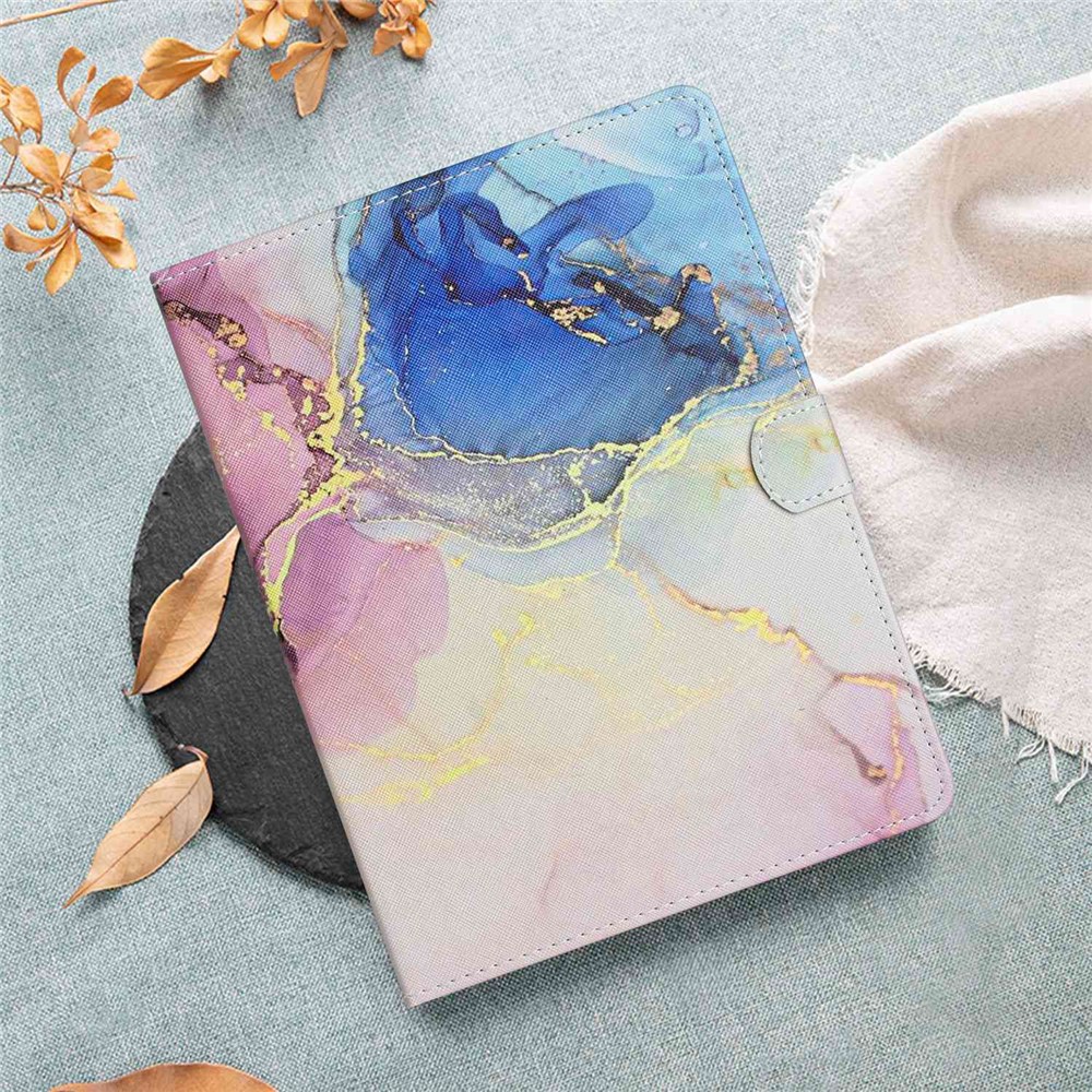 7-inch Tablet Stitching Leather Case Marble Pattern Foldable Stand Card Holder Shockproof Protective Cover - Pink Blue Marble-5