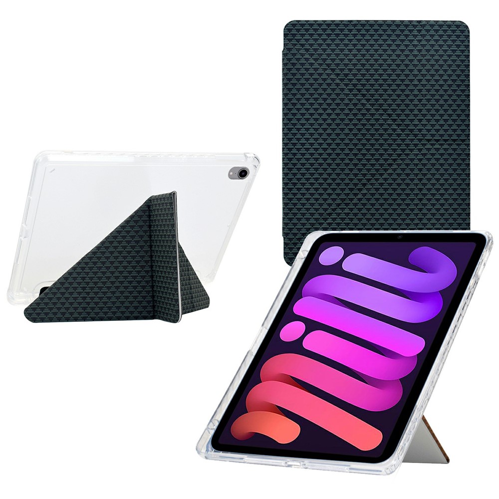 For iPad mini (2024) / (2021) Case Y-Fold Stand Pyramid-patterned Leather + Clear Acrylic Tablet Cover with Pencil Holder - Green