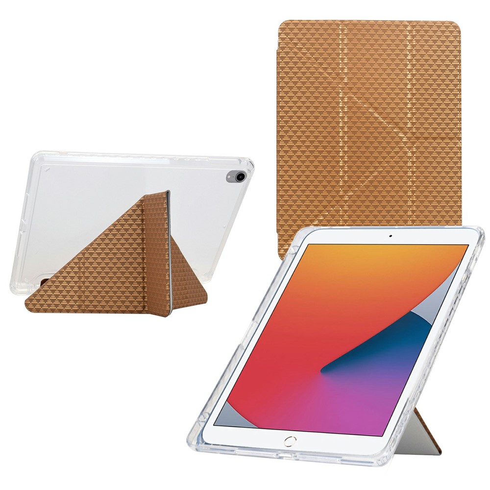 Tablet Case For iPad 10.2 (2020) / (2019) / Air 10.5 inch (2019) , Y-Fold Stand Pyramid-Patterned Leather + Clear Acrylic Cover - Gold