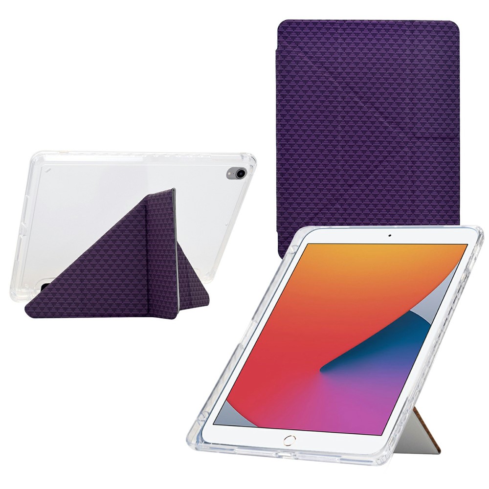 Tablet Case For iPad 10.2 (2020) / (2019) / Air 10.5 inch (2019) , Y-Fold Stand Pyramid-Patterned Leather + Clear Acrylic Cover - Purple