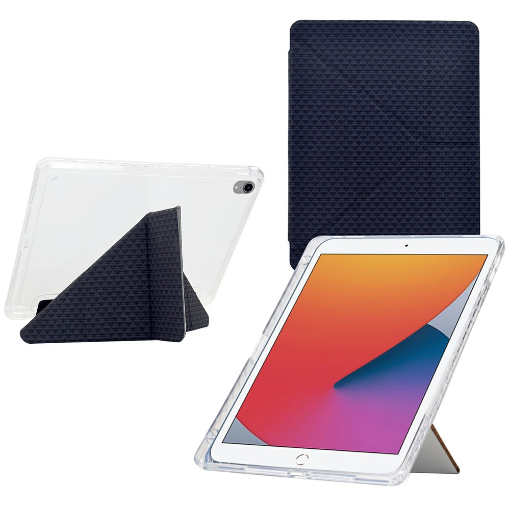 Tablet Case For iPad 10.2 (2020) / (2019) / Air 10.5 inch (2019) , Y-Fold Stand Pyramid-Patterned Leather + Clear Acrylic Cover - Black