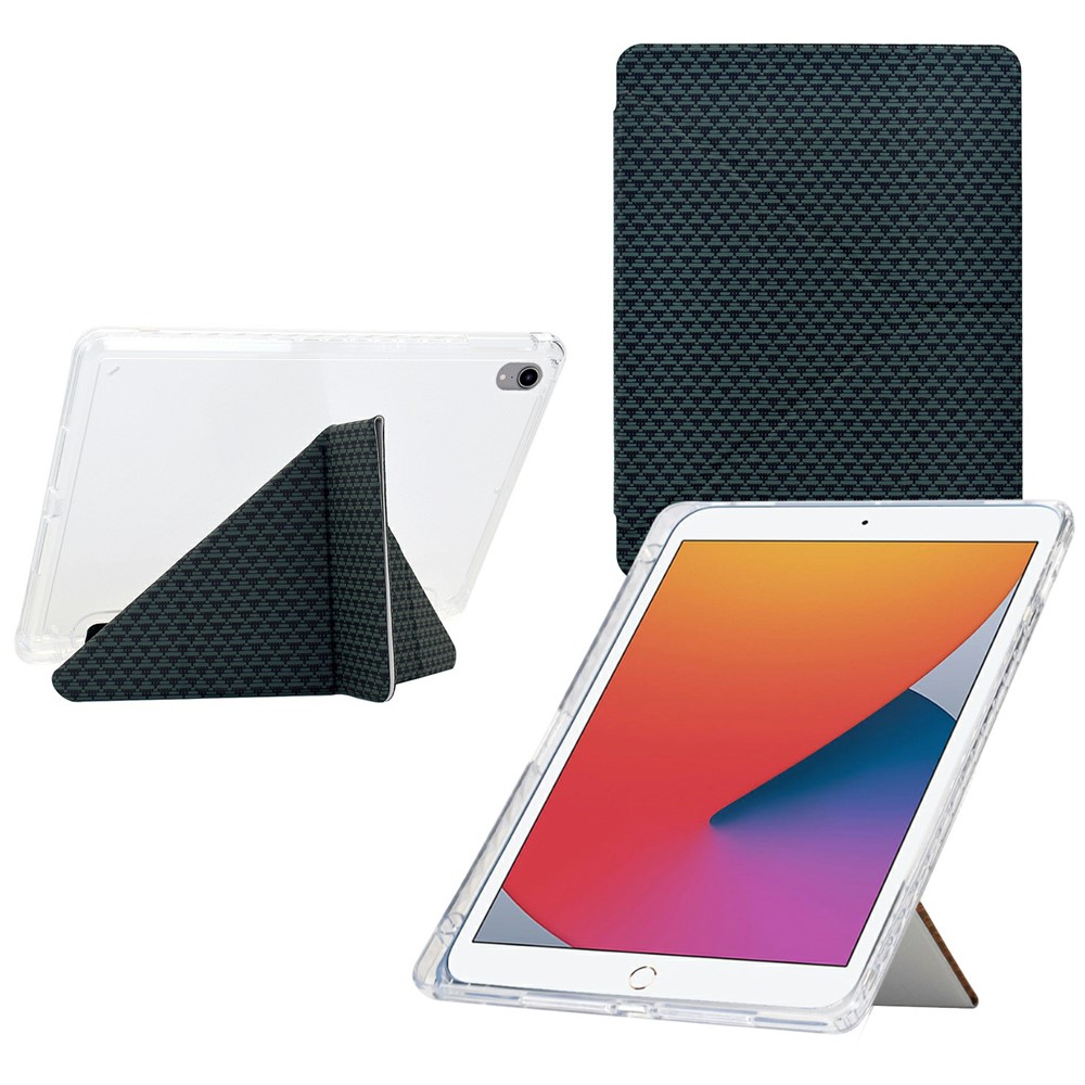 Tablet Case For iPad 10.2 (2020) / (2019) / Air 10.5 inch (2019) , Y-Fold Stand Pyramid-Patterned Leather + Clear Acrylic Cover - Green