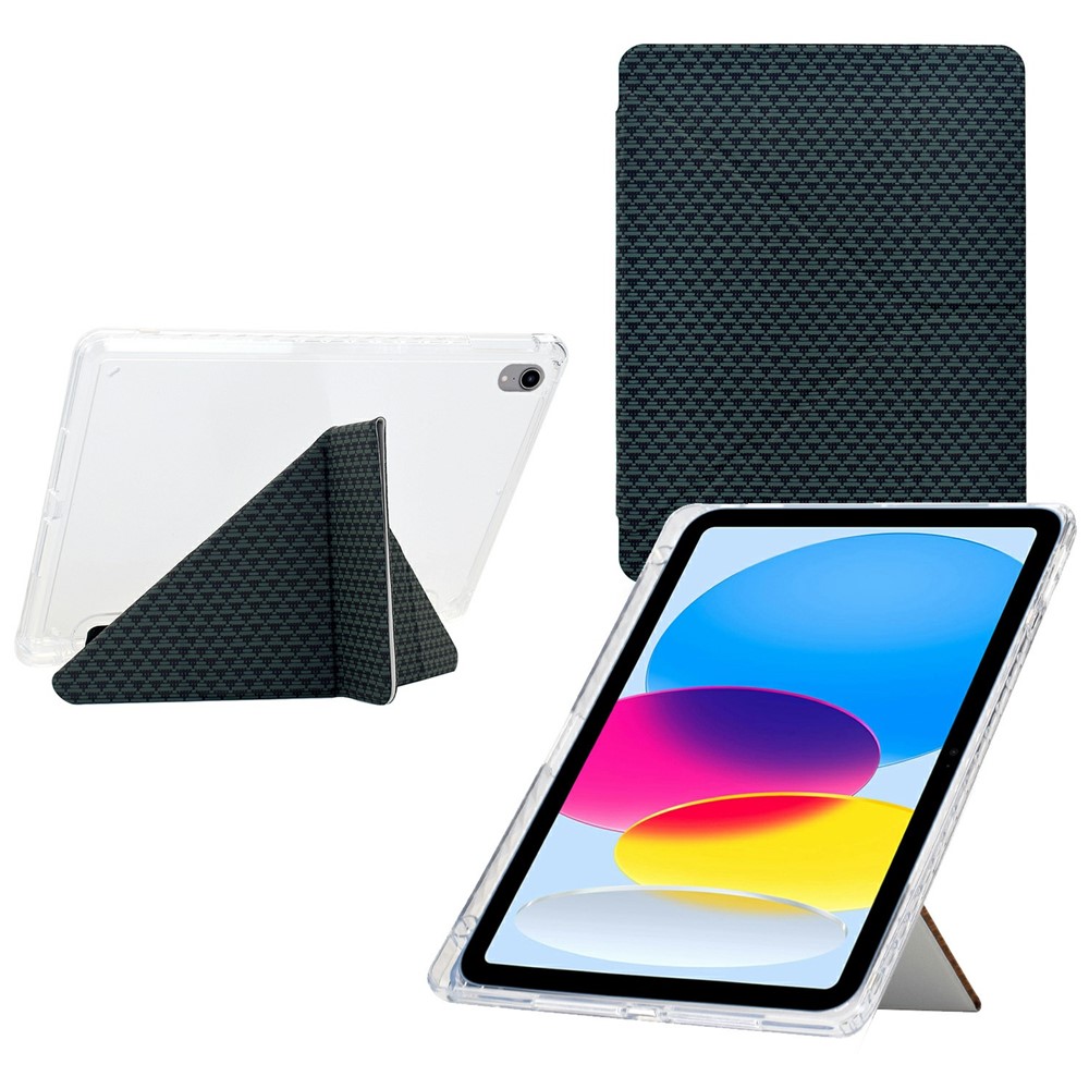 For iPad (2025) / 10.9 (2022) Case Y-Fold Stand Pyramid-patterned Leather + Clear Acrylic Tablet Cover with Pencil Holder - Green