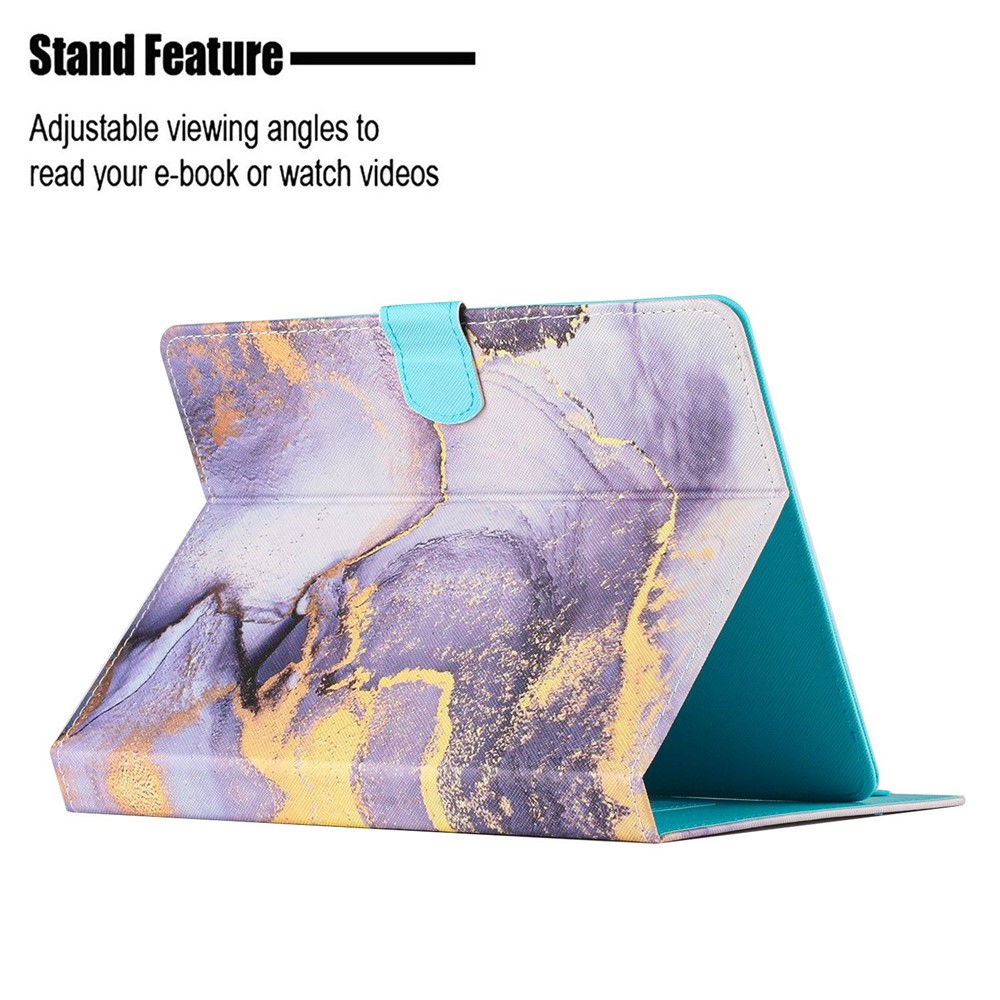10-inch Tablet Universal PU Leather Case Stitching Marble Pattern Anti-scratch Protective Cover with Stand Card Holder - Purple Marble-3
