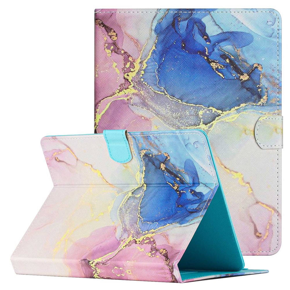 10-inch Tablet Universal PU Leather Case Stitching Marble Pattern Anti-scratch Protective Cover with Stand Card Holder - Pink Blue Marble