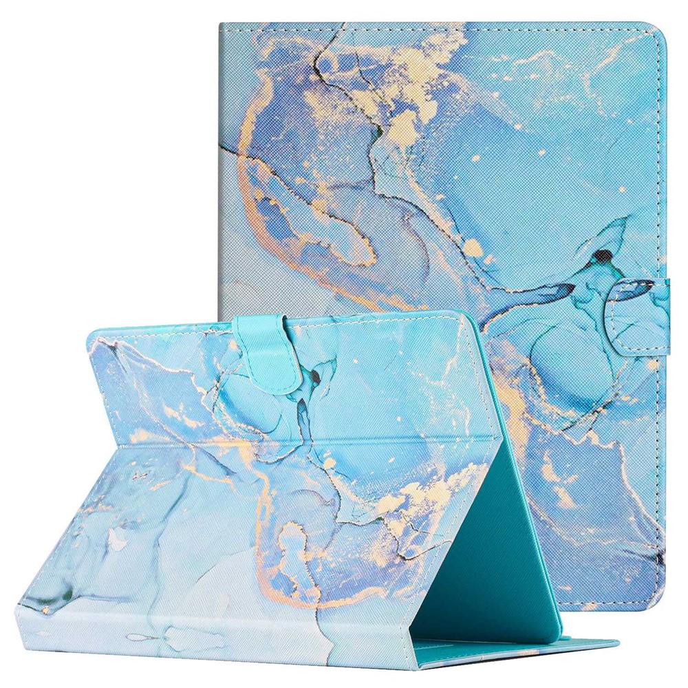 10-inch Tablet Universal PU Leather Case Stitching Marble Pattern Anti-scratch Protective Cover with Stand Card Holder - Blue Marble