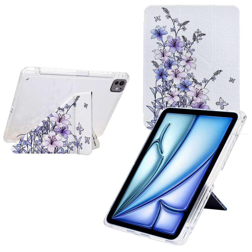 Tablet Case For iPad Air 11 (2025) / (2024) / Air (2022) / (2020) / Pro 11 (2022) / (2021) / (2020) / (2018) , Pattern Leather + Acrylic Cover - Purple Flower