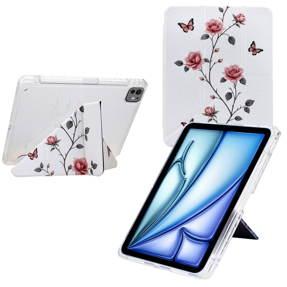 Tablet Case For iPad Air 11 (2025) / (2024) / Air (2022) / (2020) / Pro 11 (2022) / (2021) / (2020) / (2018) , Pattern Leather + Acrylic Cover - Rose Butterfly