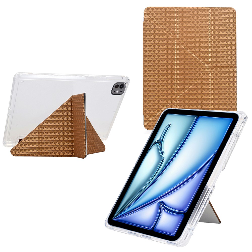 Tablet Case For iPad Air 11 (2025) / (2024) / Air (2022) / (2022) / Pro 11 (2022) / (2021) / (2020) / (2018) , Pyramid-Patterned Leather + Acrylic Cover - Gold
