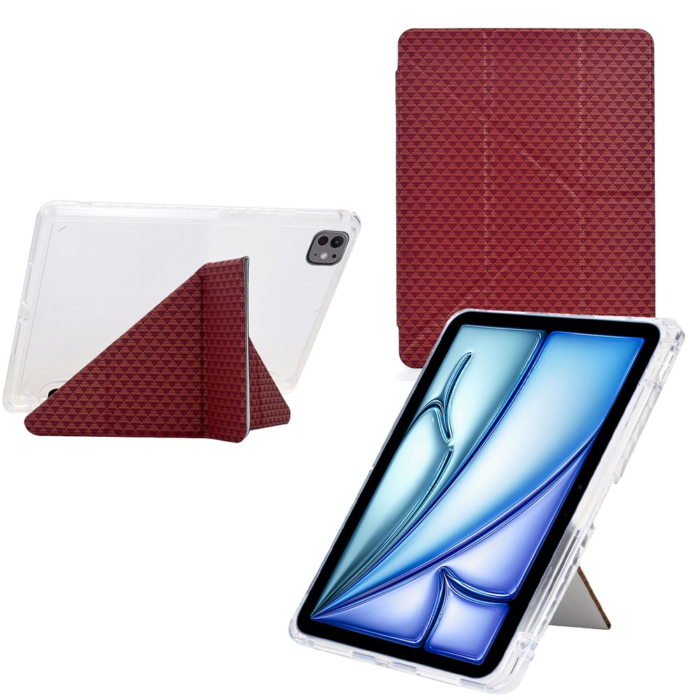 Tablet Case For iPad Air 11 (2025) / (2024) / Air (2022) / (2022) / Pro 11 (2022) / (2021) / (2020) / (2018) , Pyramid-Patterned Leather + Acrylic Cover - Red