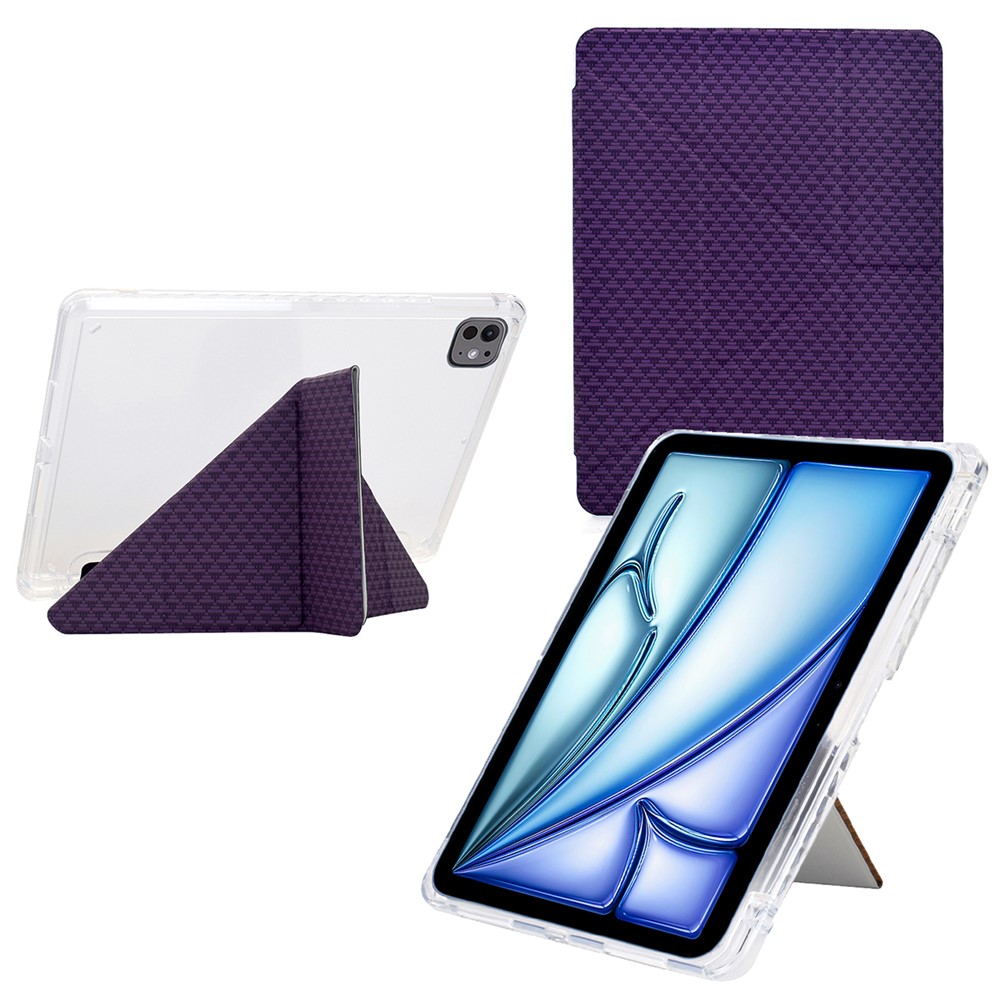 Tablet Case For iPad Air 11 (2025) / (2024) / Air (2022) / (2022) / Pro 11 (2022) / (2021) / (2020) / (2018) , Pyramid-Patterned Leather + Acrylic Cover - Purple